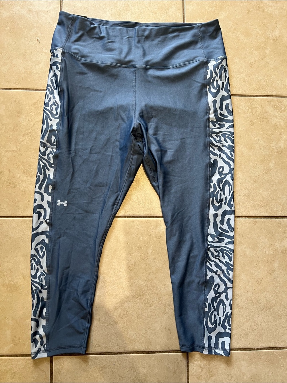 Under Armour Blue Grey Print-Panel Athletic Leggings